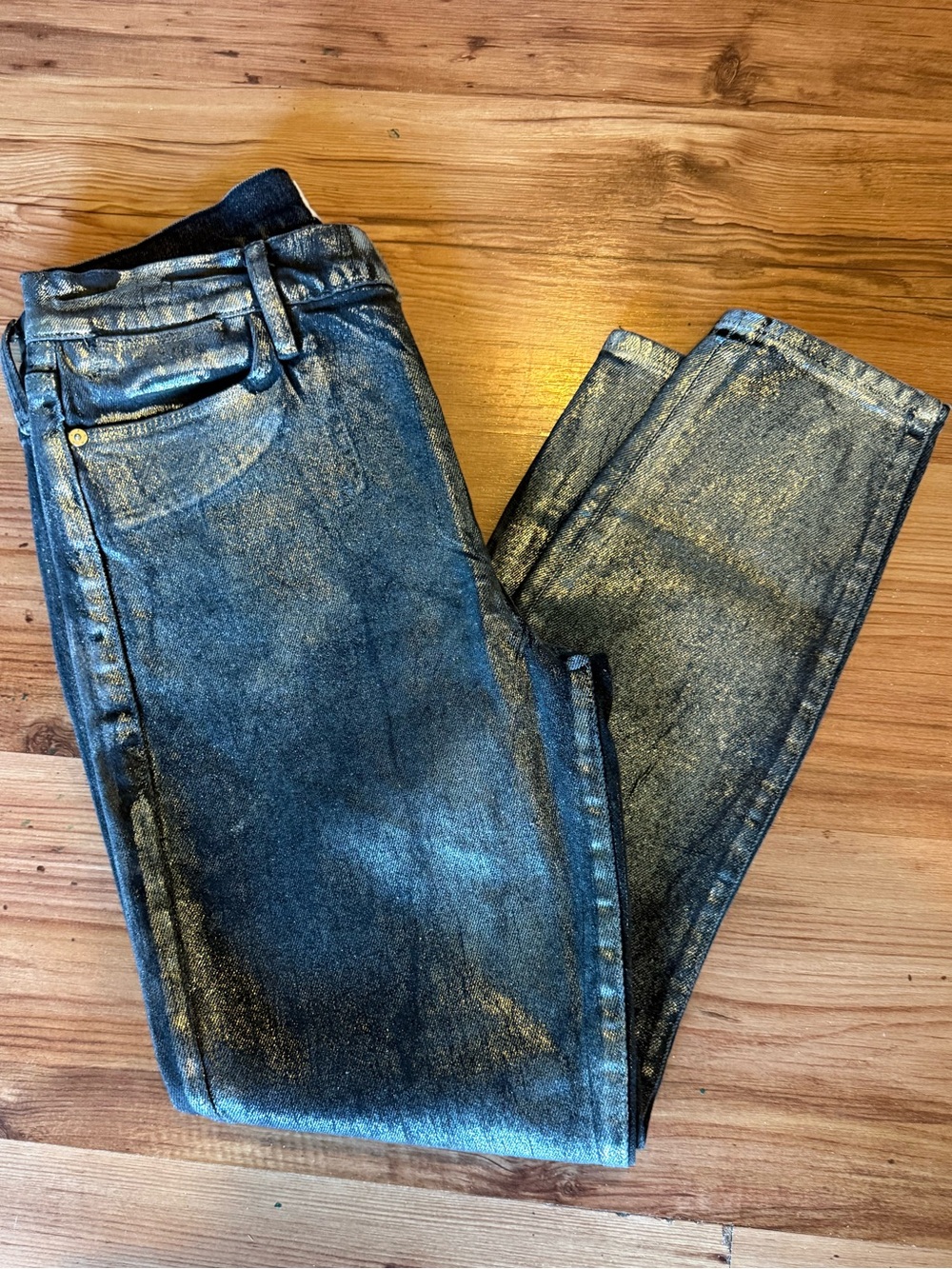 Frame Denim Metallic silver coated Black Wash Jeans le high skinny cropped